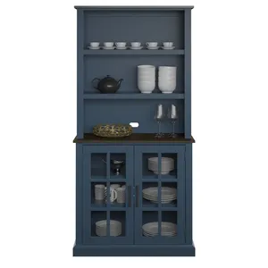 36'' <strong>Blue</strong> Modern Wood <strong>Sideboard</strong> with Bar Hutch &amp; Glass Doors Eco-Friendly 2-Tier Buffet Cabinet for Dining Room &amp; Kitchen - Product Image 4