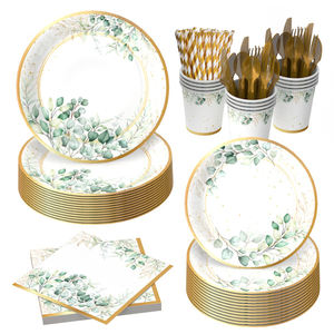 Vajilla Desechable con Diseño de Hojas de Eucalipto Verde <span class=keywords><strong>para</strong></span> Fiestas de <span class=keywords><strong>Bautizo</strong></span> de Bebés - Product Image 5