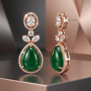 Luxury 925 Silver Emerald Green Stone <b>Necklace</b> Set Designer Bridal Jewelry Elegant Earrings for Women Wear - Product Image 5