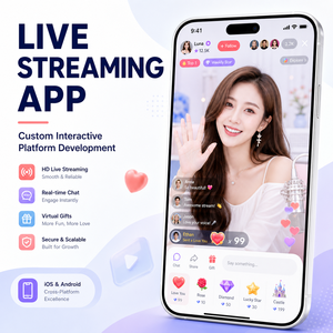 พัฒนาแอปพลิเคชันถ่ายทอดสดแบบกำหนดเองสำหรับ IOS และ Android พร้อมฟังก์ชันแชทแบบเรียลไทม์ ของขวัญเสมือนจริง และห้องโฮสต์หลายห้อง - Product Image 1