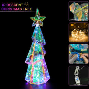 Handcrafted Luminous Xmas <b>Tree</b> Figure Iridescent Holographic PET Geometric Art Sculpture Modern Christmas Decoration Supplies - Product Image 4