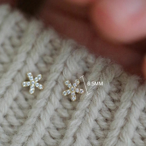 CANNER Mini Boucles d'oreilles clous coréennes petites fleurs en argent sterling S925 couleur or 18 carats, boucles d'oreilles flocon de neige pour adolescentes, bijoux - Product Image 2