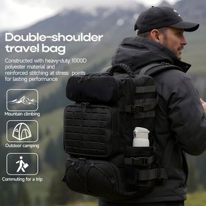 Sac à dos tactique 36-56L en nylon, système Molle, fermeture éclair, unisexe, bandoulière souple, poche pour bouteille d'eau, utilisation en extérieur - Product Image 2