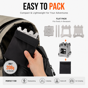 Réchaud à bois pliable en titane populaire, modèle plat, pour bushcraft et camping, portable pour randonnée, avec sac de rangement - Product Image 6