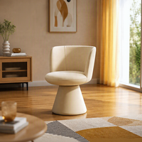 Tabouret de coiffeuse en velours style crème nordique, chaise pivotante minimaliste moderne italienne avec dossier et pieds en bois, mobilier de maison
