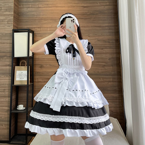 Maid Dress Short Sleeve Black Polyester Anime Cosplay Costume Role Play Outfit Spring 2022 - Product Image 2