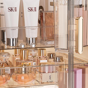 Boîte de rangement de maquillage de luxe à double porte avec tiroirs, grande capacité, organiseur de cosmétiques pour coiffeuse, couleur unie AJ-1990 - Product Image 1