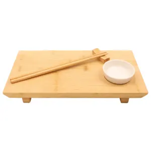 Conjunto de bandeja para cortar sushi, conjunto de bandeja de madeira estilo japonês para servir sushi geta