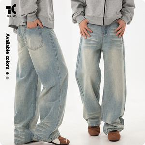 Pantalones vaqueros largos rectos <span class=keywords><strong>de</strong></span> hombre, estilo americano, con efecto 3D, lavado y desgastado, <span class=keywords><strong>de</strong></span> cintura media, holgados, vintage, para verano y otoño. - Product Image 2
