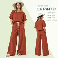 Ensemble deux pièces Summer Rust pour femmes, haut ample et pantalon large taille haute, tenue décontractée avec fabricant OEM