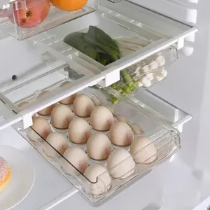 Kitchen Refrigerator Fruit Vegetable Storage Box Plastic Clear Fridge Egg Holder Organizer Slide Under Shelf Drawer Rack Holder