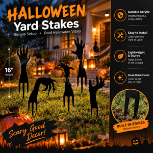 16 Inch <b>Halloween</b> Black Acrylic Yard Sign with Stakes, Zombie Hand Shape Ground Stake <b>Decor</b> for Lawn Outdoor Party <b>Decorations</b> - Product Image 2