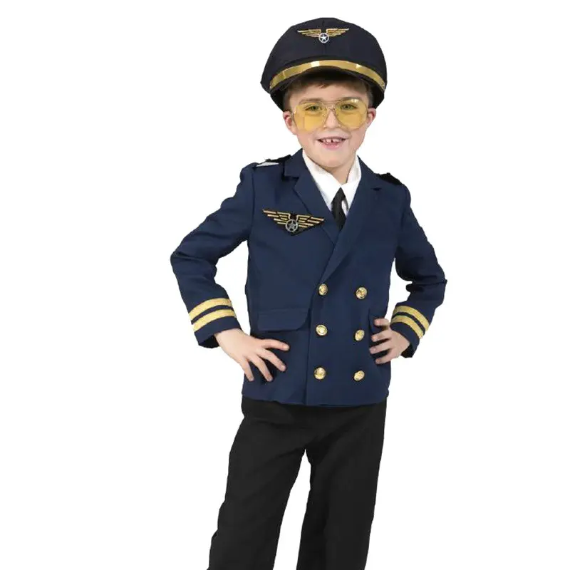Cheap Promotional Airline Pilot Children's Costume Pilot Uniform Airline Role Play Set With Hat