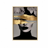 Portrait abstrait de femme, noir, or, gris, or mat, impression sur toile encadrée, art mural glamour pour salon, chambre, villa, appartement