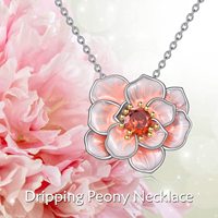 Vente en gros de collier pendentif fleur de pivoine en émail rose en argent sterling 925 pour femme