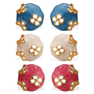 Chinese Style Enamel Flower Stud <b>Earrings</b> Zinc Alloy Stainless Steel <b>Post</b> Party Fashion Jewelry for Women - Product Image 4