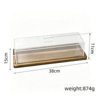 Support à gâteau rectangulaire en bois d'acacia YH avec couvercle en acrylique et plateau de présentation pour pain, assiette à gâteau réutilisable pour anniversaire et mariage
