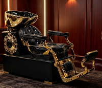 Fauteuil de lavage de barbier haut de gamme, entièrement inclinable, avec garniture à rivets et décor sculpté rétro