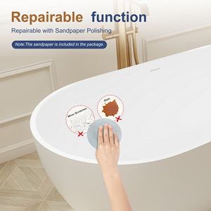 Bañera moderna independiente Maydon, bañera ovalada de superficie sólida, diseño de baño elegante, piedra Artificial, categoría de producto, bañeras - Product Image 5