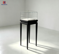 Vitrine en verre moderne sur piédestal, vitrine en verre à sommet pyramidal, support en bois massif noir pour bijoux, objets d'art, exposition muséale