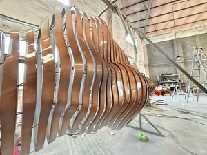 Moderno artistico in acciaio inox parete di montagna scultura lucidata a specchio superficie forgiata a mano/taglio Laser forma personalizzata lusso - Product Image 3