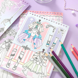 Simno 30 Pages bande dessinée dessin au trait dessin animé fille croquis pour enfants dessin Simple traçage peinture livre avec 2 feuilles autocollant - Product Image 3