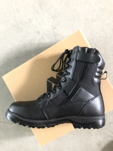 Bottes tactiques TSB601 en cuir pleine fleur noir avec semelle extérieure en PU double densité, confortables et robustes, bottes de combat durables. - Product Image 6
