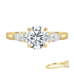 Anillo <span class=keywords><strong>de</strong></span> Compromiso con Diamante Cultivado en Laboratorio <span class=keywords><strong>de</strong></span> 1 Quilate, Corte Redondo, con Piedras Laterales en Forma <span class=keywords><strong>de</strong></span> Pera, Tres Piedras, Oro Sólido <span class=keywords><strong>de</strong></span> 10K, 14K, 18K, Certificado IGI, CVD/HPHT - Product Image 1