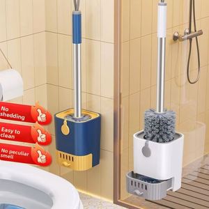 Ensemble brosse WC murale avec support, manche long coudé pour nettoyage des coins morts, adhésif sans perçage pour salle de bain - Product Image 1