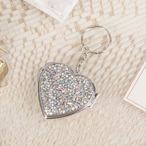 Wholesale Custom Logo Crystal Rhinestone Mini Heart Shaped Pocket <b>Mirror</b> Silver Metal Casing Purse Charm Vanity <b>Mirror</b> Bulk - Product Image 4