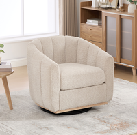 Fauteuil club moderne en chenille rembourré avec pieds en bois, pivotant à 360°, capitonné, doux, en forme de citrouille, pour la maison et le bureau