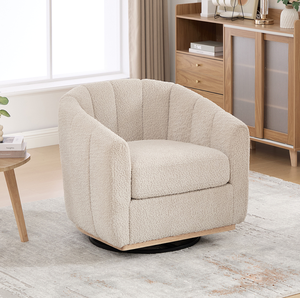 Modern Chenille Cushioned Wood Legs 360 Swivel Chair Upholstered Barrel Tufted Soft Pumpkin-Shape Club <b>Armchair</b> Home Office - Product Image 1