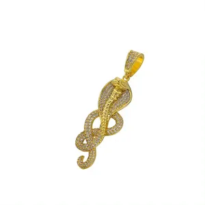 Fabriek Hot Selling Koper Ingelegde Zirkoon Hiphop Charme Diamant Zilver Dieren Vintage Adder Slang Hanger Voor Mannen