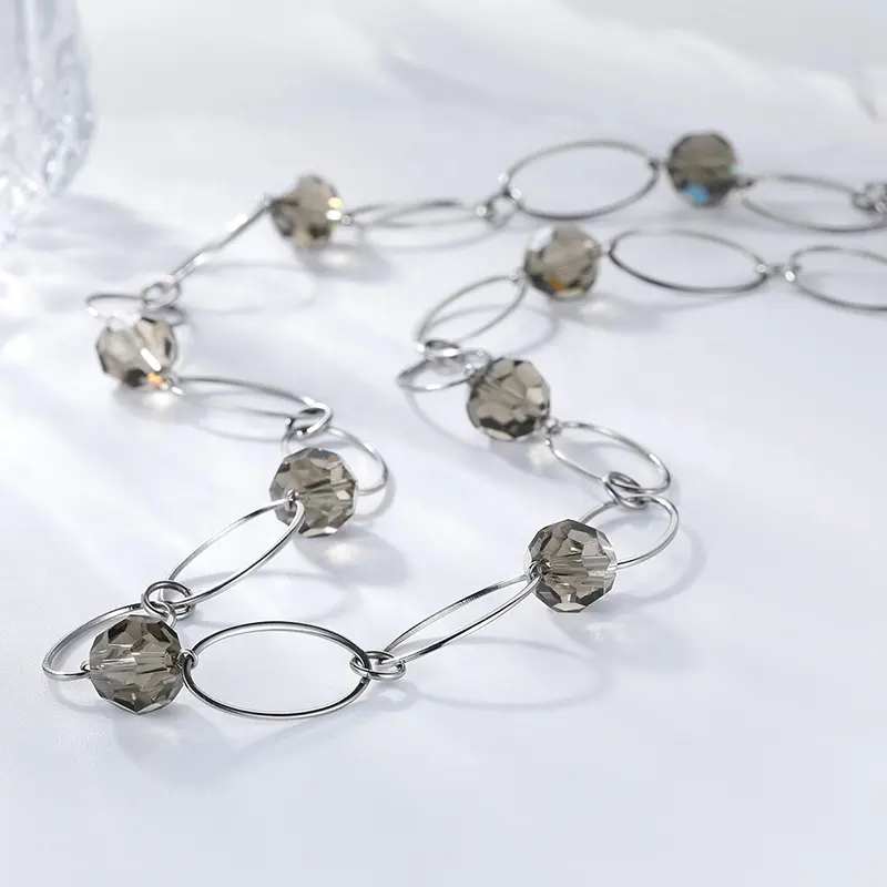 Chaîne de bijoux en acier inoxydable, perles de cristal, longue chaîne, collier de créateur pour femme, vente en gros