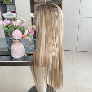 Perruques synthétiques longues, lisses et soyeuses, couleur brun foncé, avec dentelle frontale 13x4 HD, sans colle, résistantes à la chaleur, naturelles et douces, pour femmes blanches - Product Image 5