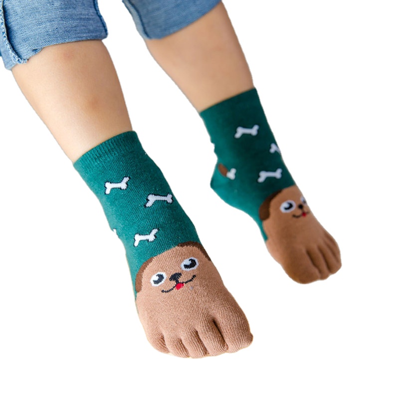 STONCEL 5 Pairs Toe Socks Cotton Kids Five Finger Socks Cute Cartoon Animal Pattern Socks For Boys Girls 7-12 Years