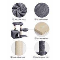 Árvore de Atividades Moderna para Gatos com Superfície de Veludo, Ecológica, em Aglomerado E0, Poste Arranhador de Sisal e Madeira, Estação de Brincadeiras Interna de 4 Níveis para Pets
