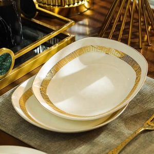 Wholesale Chinese Style Asian Zen Gold 60pcs <b>Bone</b> <b>China</b> Dinnerware <b>Set</b> Porcelain Plate <b>Set</b> Business Gifts On-glazed Dishwasher - Product Image 5