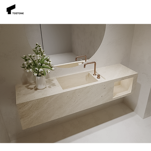 Tostone tùy chỉnh đánh bóng màu be tự nhiên travertine tấm cho nhà bếp phòng tắm tường treo rửa lưu vực Vanity đầu bồn rửa - Product Image 3