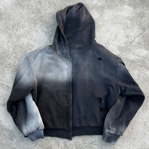 Hoodies en coton de haute qualité, coupe courte, effet usé, 500 g/m², épais, gaufré, réversible, personnalisé, surdimensionné, zippé, délavé - Product Image 4