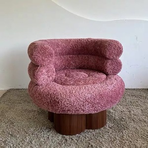 Sillón Vintage de Lana de Cordero Color Crema, Silla de Relajación para Dormitorio Femenino - Product Image 5