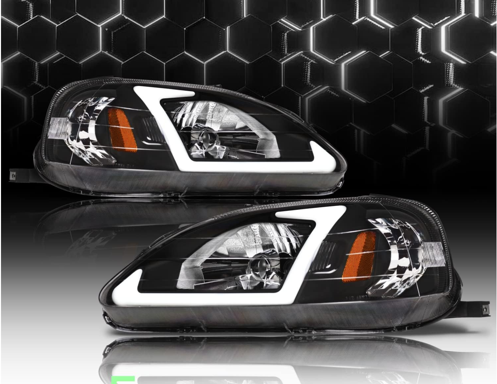 Spec D Tuning 2LCLH CAM00JM RS SPECD Factory Style Headlights w/ Amber Reflectors | Matte Black