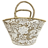 Sac de plage en paille fait à la main pour femmes, accessoire de mode avec housse en dentelle, sacoche cadeau de mariage