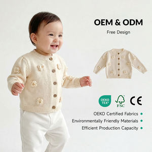 Pull en tricot personnalisé avec logo pour bébé garçon, cardigan en tricot pour nouveau-né, <span class=keywords><strong>manteau</strong></span> en tricot pour bébé, vêtements en tricot de couleur unie pour enfants - Product Image 1