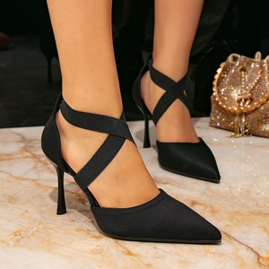 Huizhou <span class=keywords><strong>AliExpress</strong></span>, zapatos de tacón alto puntiagudos de tacón de aguja de verano para mujer, sandalias negras con correa cruzada a la moda, espalda abierta, uso al aire libre - Product Image 3