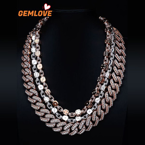 Collar GEMLOVE de Cadena Cubana Estilo Hip-Hop, 3 mm, Lujo Ligero, Oro 14K con Diamantes Incrustados - Product Image 1