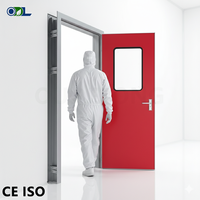 Porte métallique hermétique pour salle blanche avec vitre d'angle arrondie pour laboratoire biotechnologique
