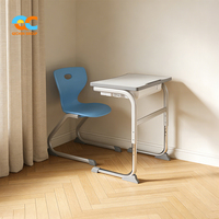 Ensemble bureau et chaise d'étude moderne bleu personnalisable, réglable en hauteur, directement du fabricant, pour projets éducatifs