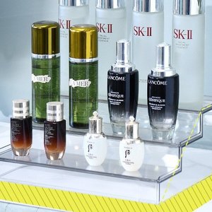 Rak Display Riser akrilik Bening, rak Display akrilik 4 tingkat untuk pengatur penyimpanan parfum kosmetik makanan penutup kue