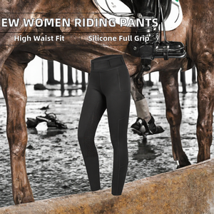 Pantalones de equitación de talle alto para mujer, negros, ajustados, con asiento completo y bolsillo estándar - Product Image 2